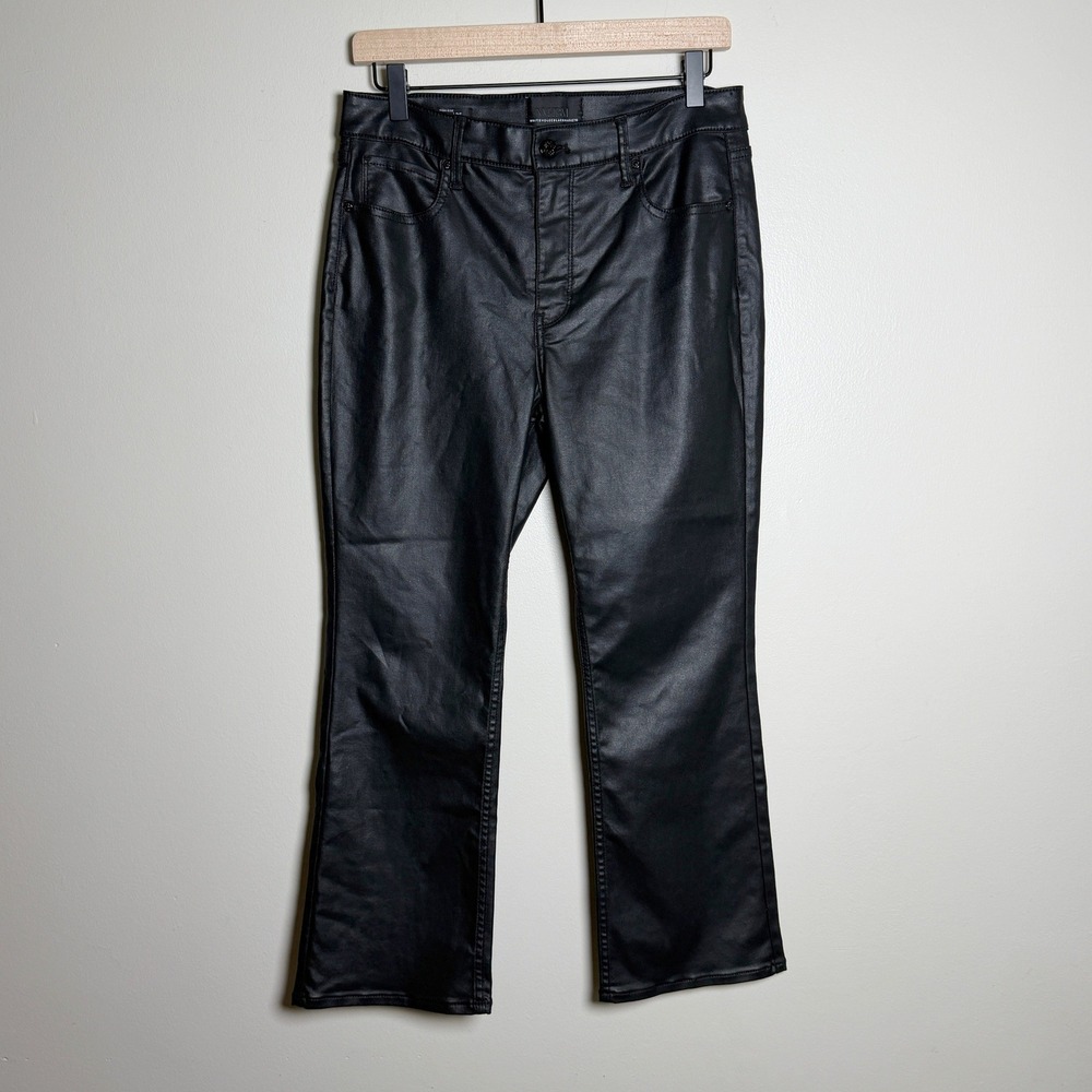 White House‎ Black Market Womens Pants 8 Black High-Rise Kick Flare Coated Denim